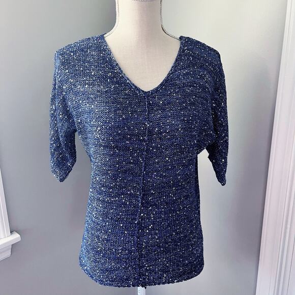Halston Blue Silver Sequin Sweater - Picture 1 of 7